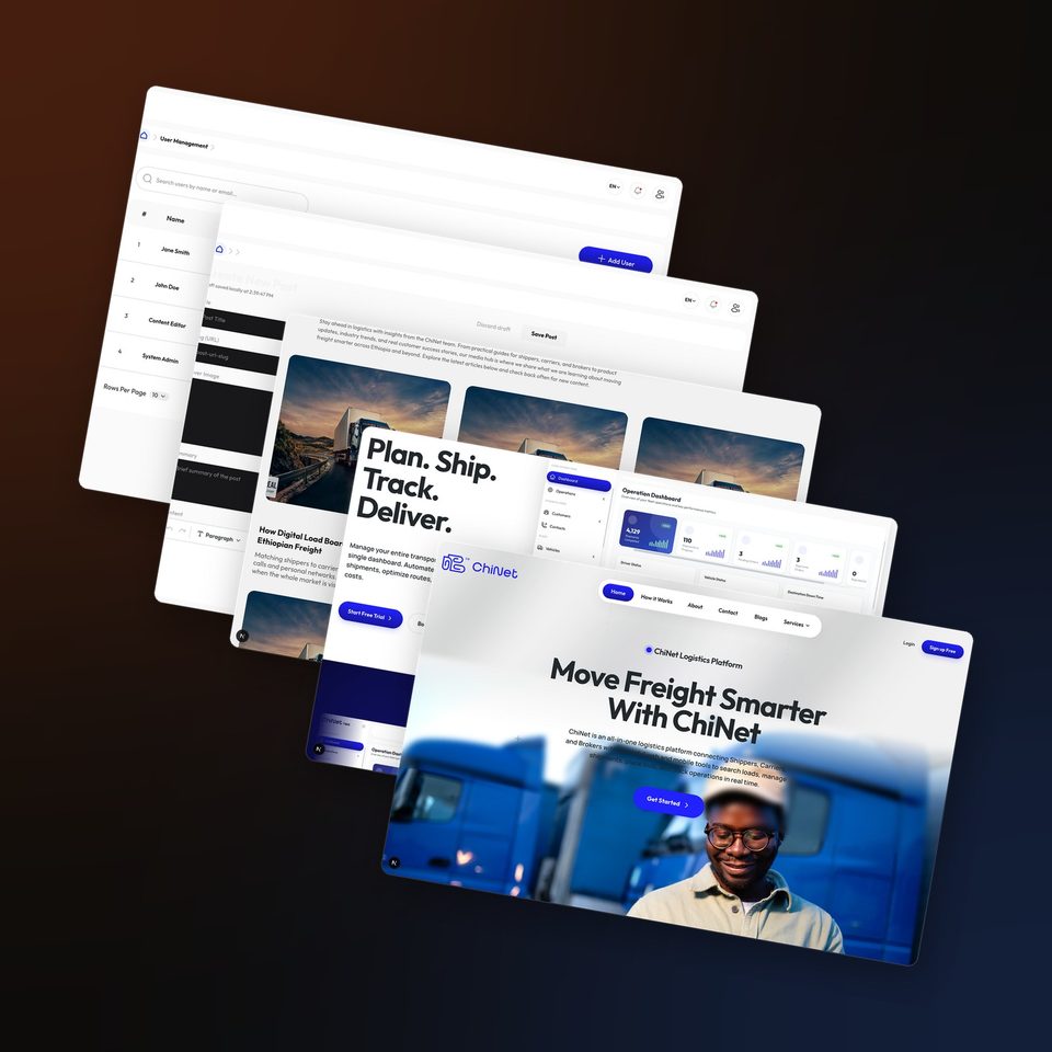 Screens from the ChiNet LinkTech site and CMS.